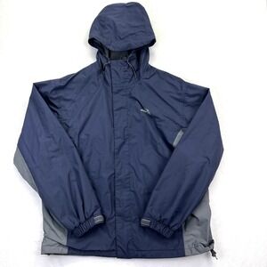 Natural Gear Mens Hooded Rain Jacket Navy Blue Grey Nylon Windbreaker Size Large